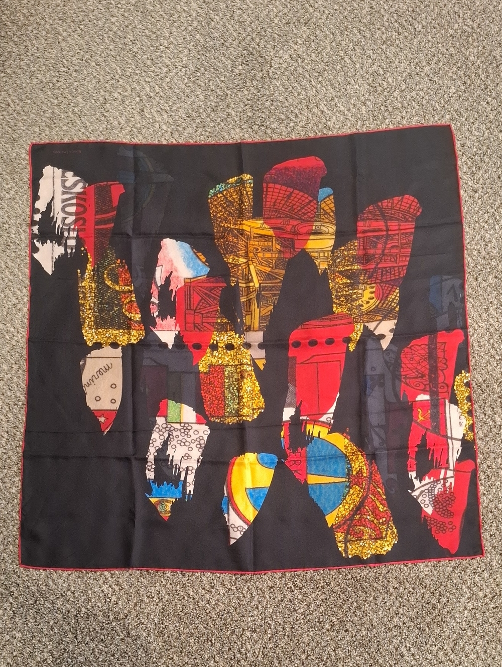 Black Multicolor Abstract Silk Accent Scarf by Bianca Emiliano